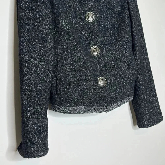 Elie Tahari Black Silver Buttoned Mottled Tweed Jacket - Picture 6 of 10